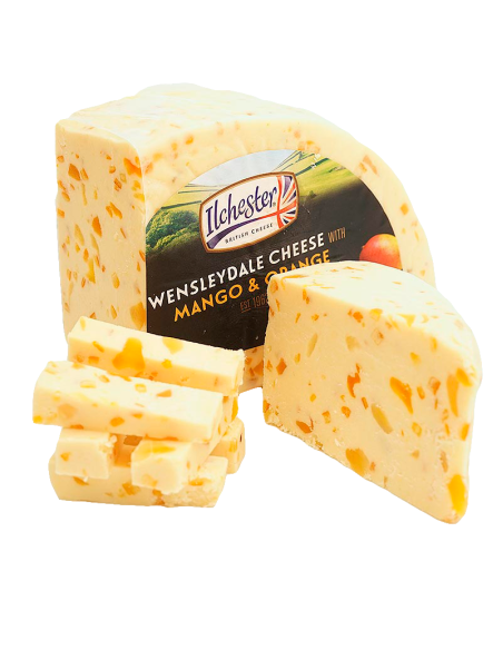 QUESO INGLÉS WENSLEYDALE CON MANGO Y NARANJA