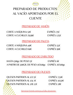 PREPARADO DE PRODUCTOS AL VACÍO APORTADOS POR EL CLIENTE